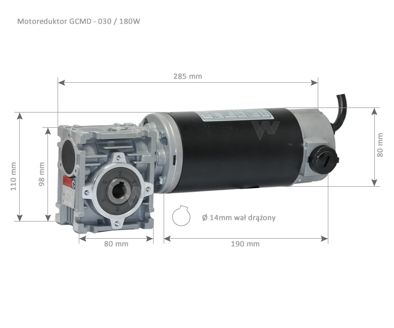 Motoreduktor ślimakowy prądu stałego 24 VDC 180W wlk. 030 300 obr/min