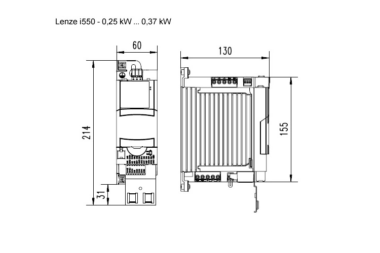 Falownik Lenze i550 moc 0,37kW zasilanie 3x400V IP20 RFI i55AE137F1