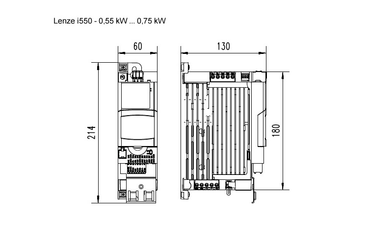 Falownik Lenze i550 moc 0,55kW zasilanie 3x400V IP20 RFI i55AE155F1