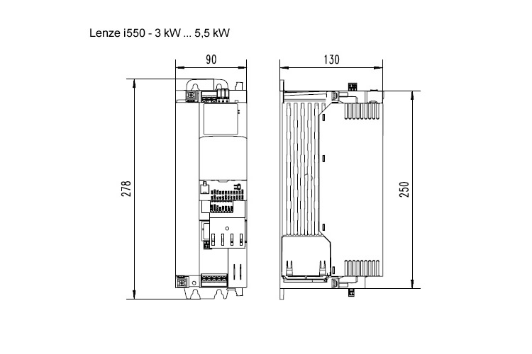 Falownik Lenze i550 moc 4kW zasilanie 3x400V IP20 RFI i55AE240F1