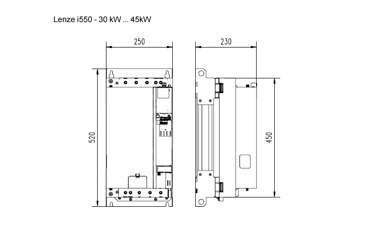 Falownik Lenze i550 moc 45kW zasilanie 3x400V IP20 RFI i55AE345F1